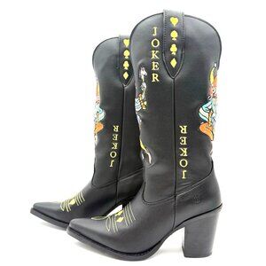 Dingo Joker Cowboy Pointed Toe Leather Boots Women's Size 7 Embroidered Black